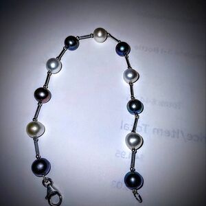 Multi color pearls and sterling silver bracelet